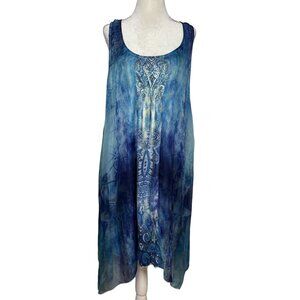 Womens Large Bohemian Sleeveless Blue Ombre Paisley Lace Back Beach Summer Dress
